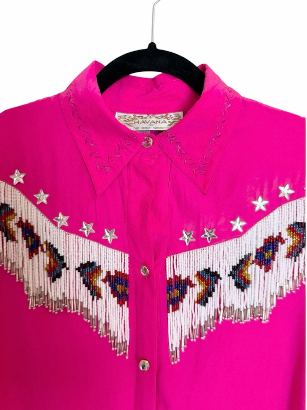 Vintage 100% Silk Beaded Fringe Western Shirt. Size 4. - Picture 3 of 9